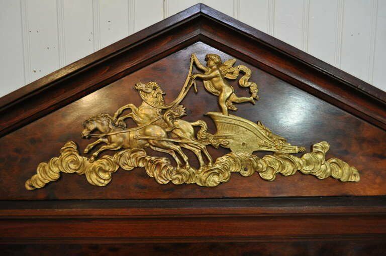 Antique French Empire Style Bronze Ormolu Burl Wood Large Trumeau Pier Mirror
