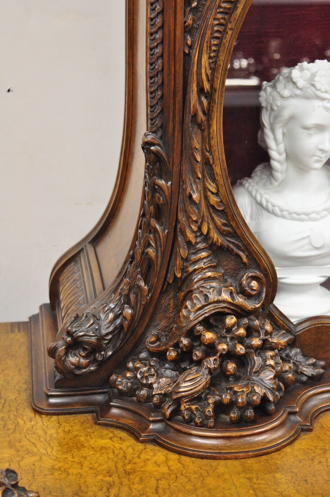 French Renaissance Louis XV Style Figural Carved Walnut Curio Display Buffet