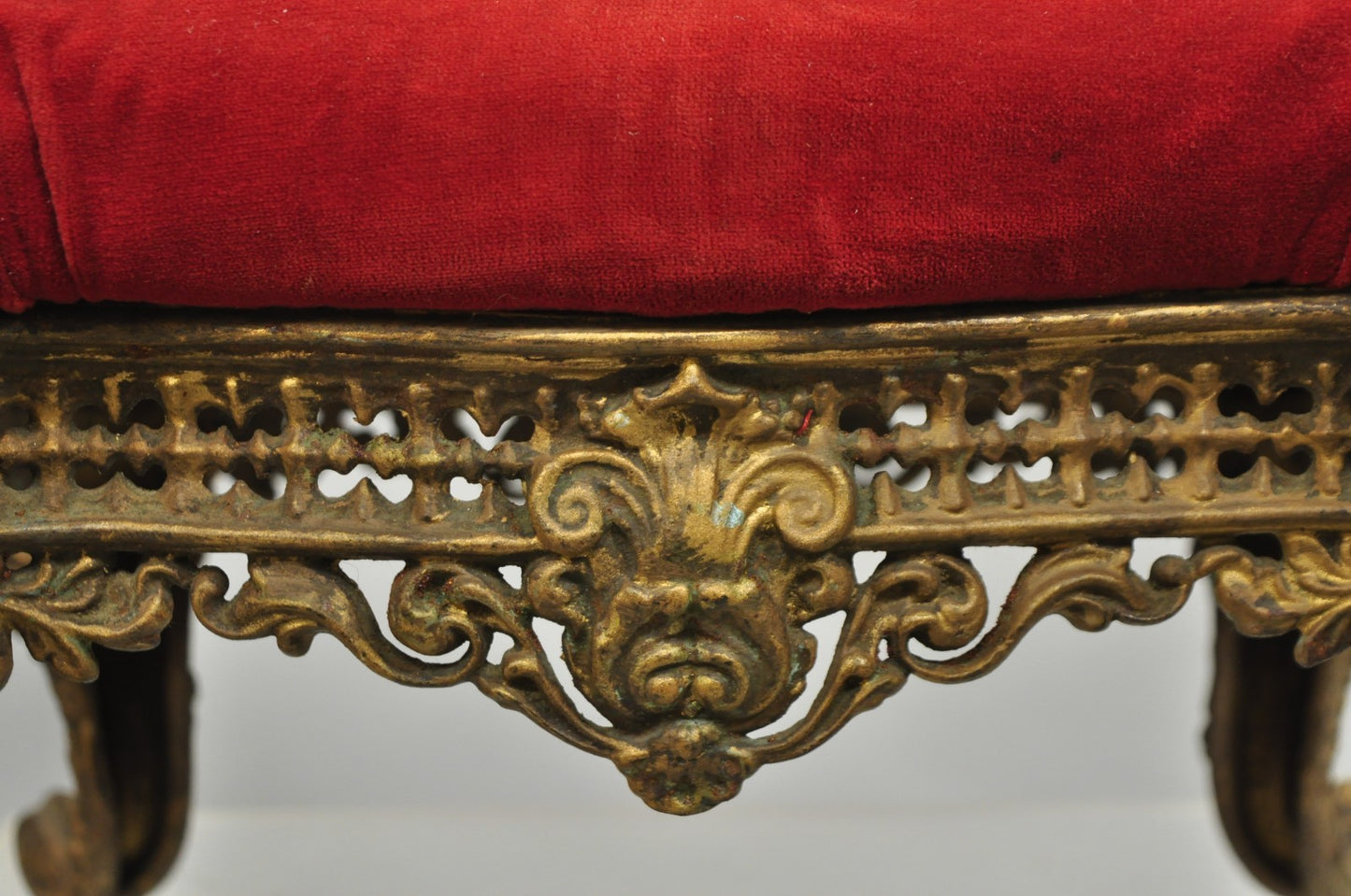 Antique Victorian Cast Iron Ornate Gold Heavy Metal Petite Footstool Ottoman