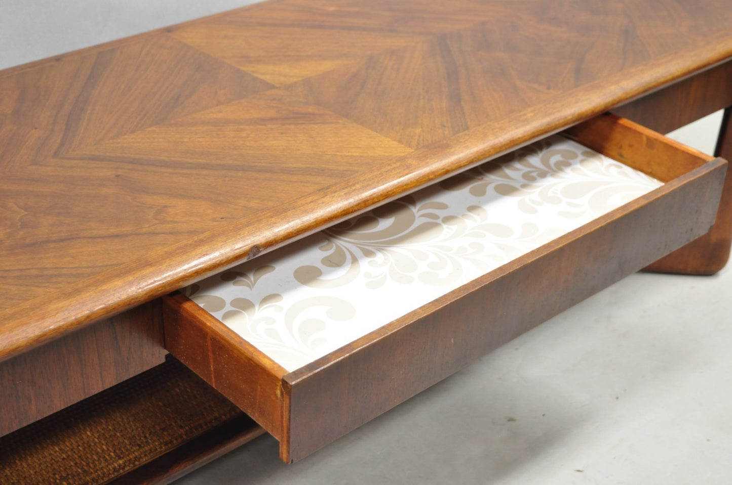 Vintage Mid Century Danish Modern Sculptural Walnut 1 Drawer Long Coffee Table