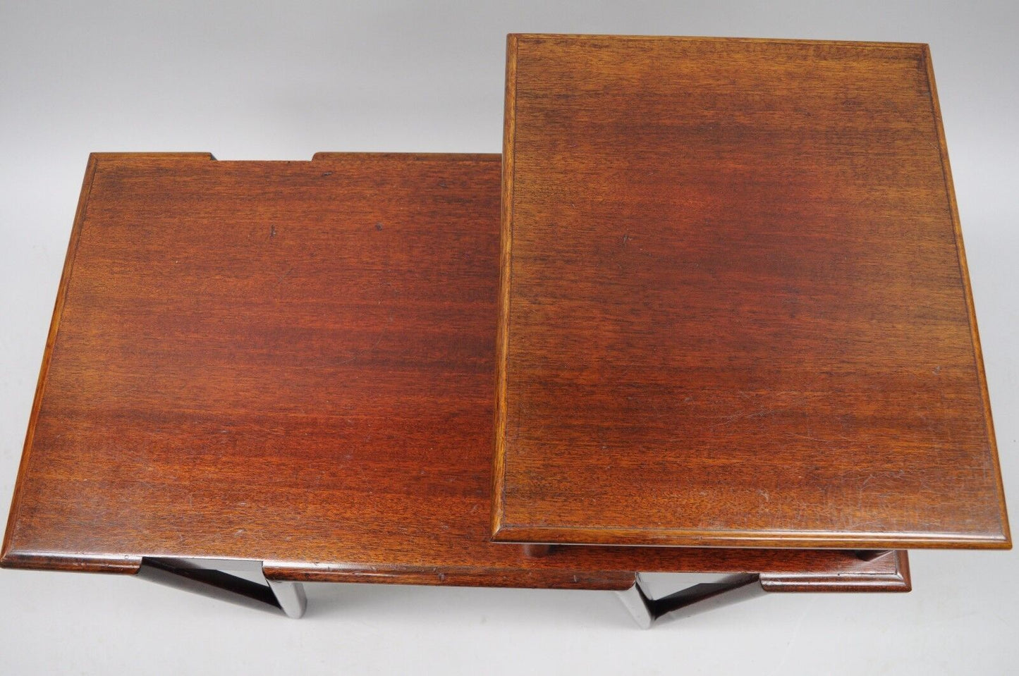 Mid Century Modern V-Leg T.H. Robsjohn Gibbings Style Mahogany Step Side Table