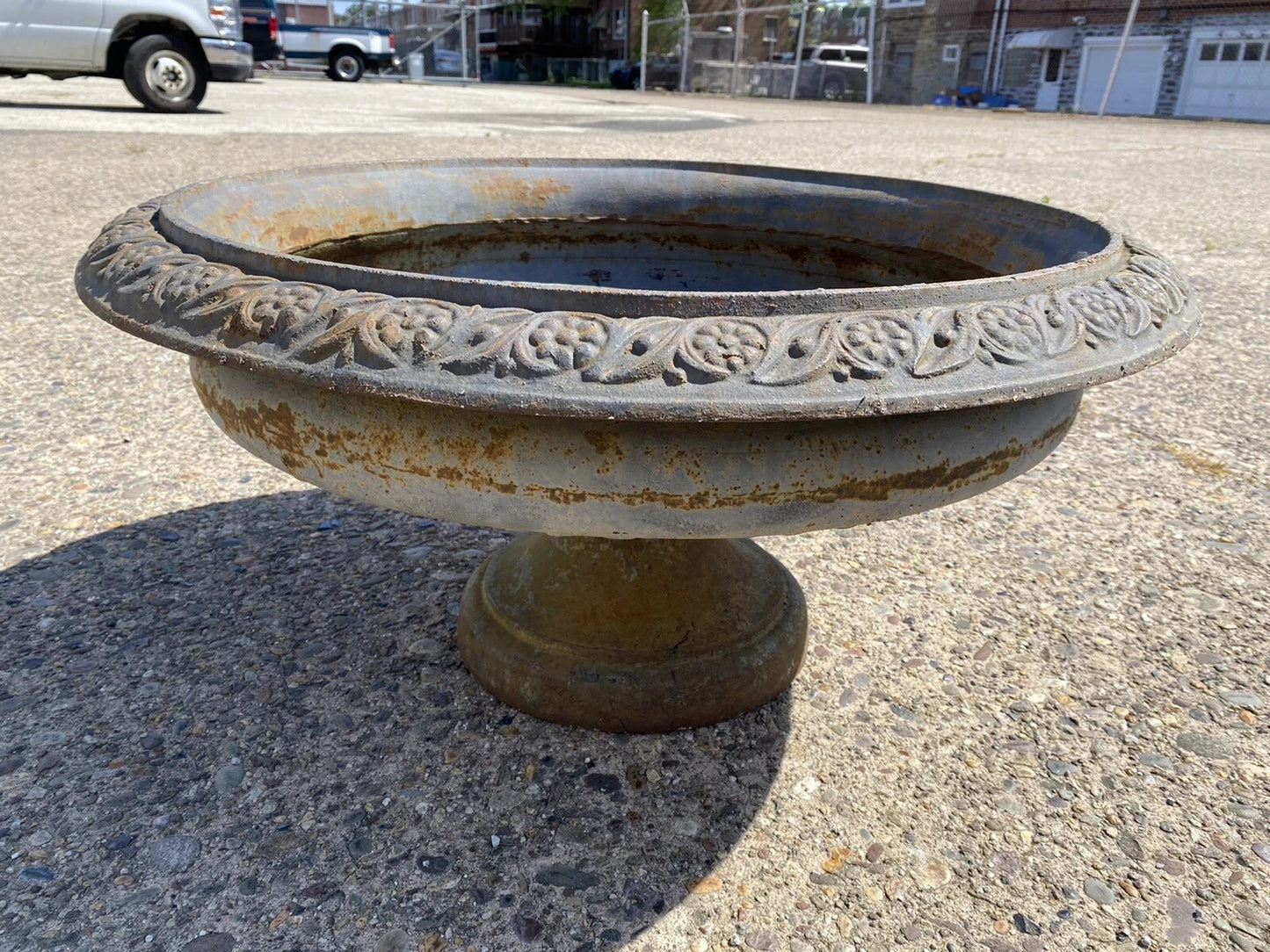 Vintage French Style Cast Iron Low and Wide 34" Round Outdoor Garden Planter