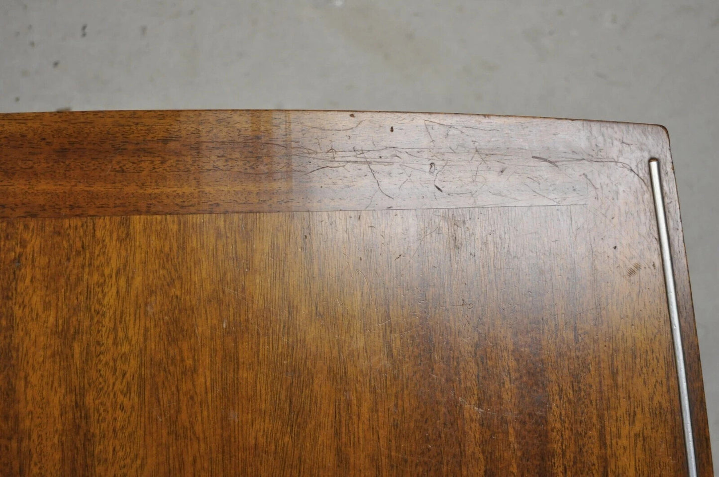 Vintage Mid Century Modern Sculpted Walnut 2 Tier End Tables w Brass Feet - Pair