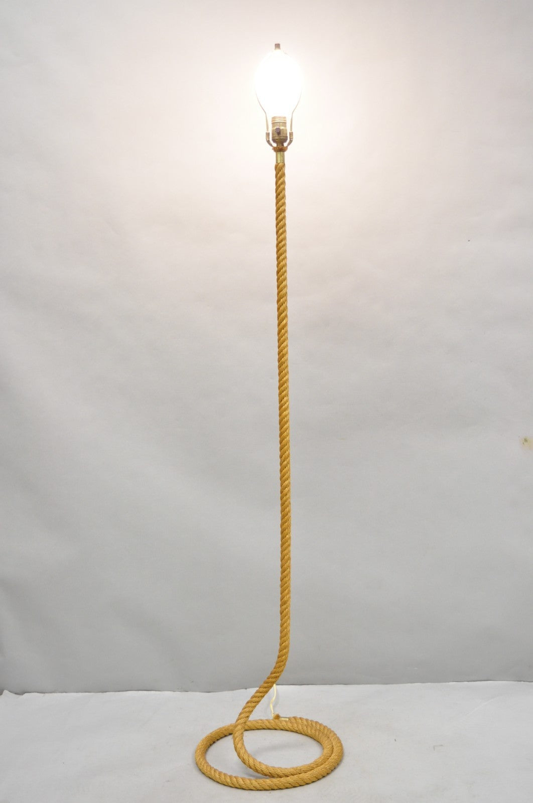Vintage French Mid Century Modern Audoux Minet Style Coil Lasso Rope Floor Lamp