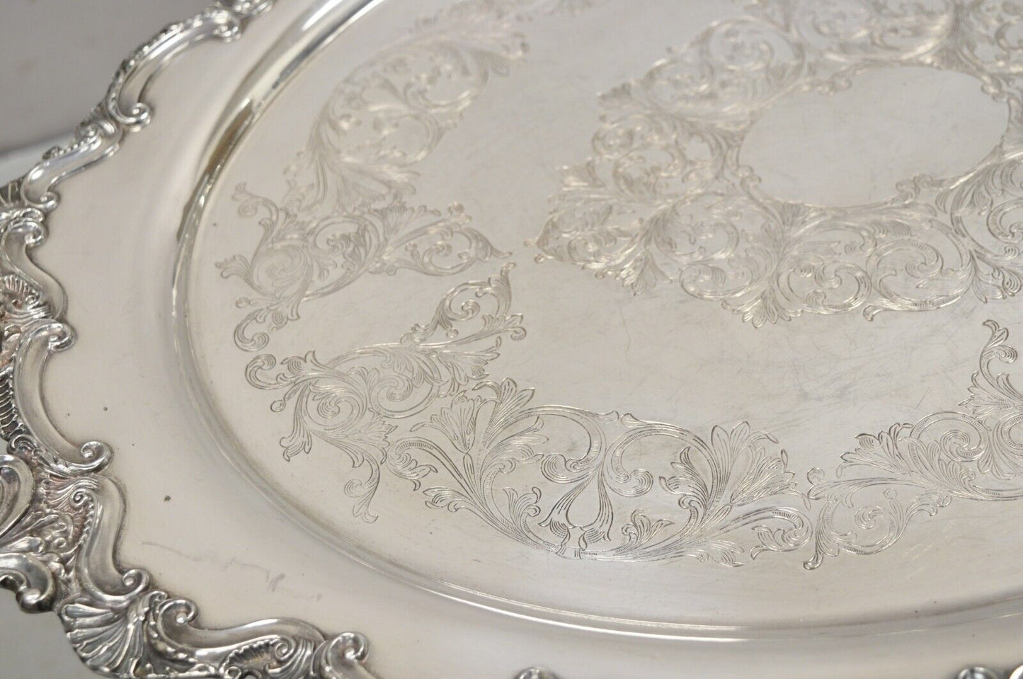 Antique Victorian Silver Plated English Large Oval Fancy Serving Platter Tray