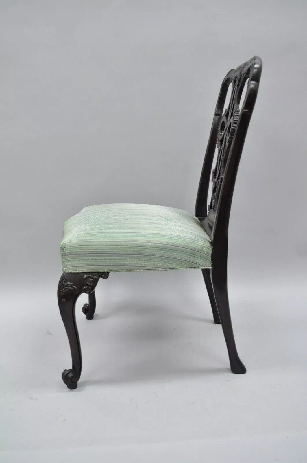 Antique Georgian Style Carved Ribbon Back Solid Mahogany Dining Side Chair (A)