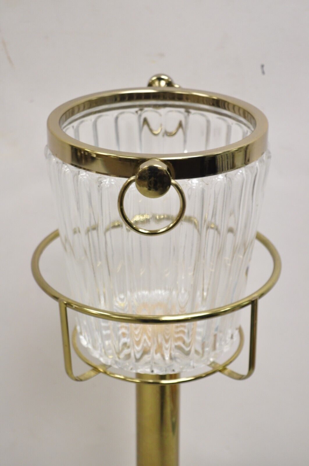Hollywood Regency Modern Brass Glass Champagne Wine Chiller Ice Bucket on Stand