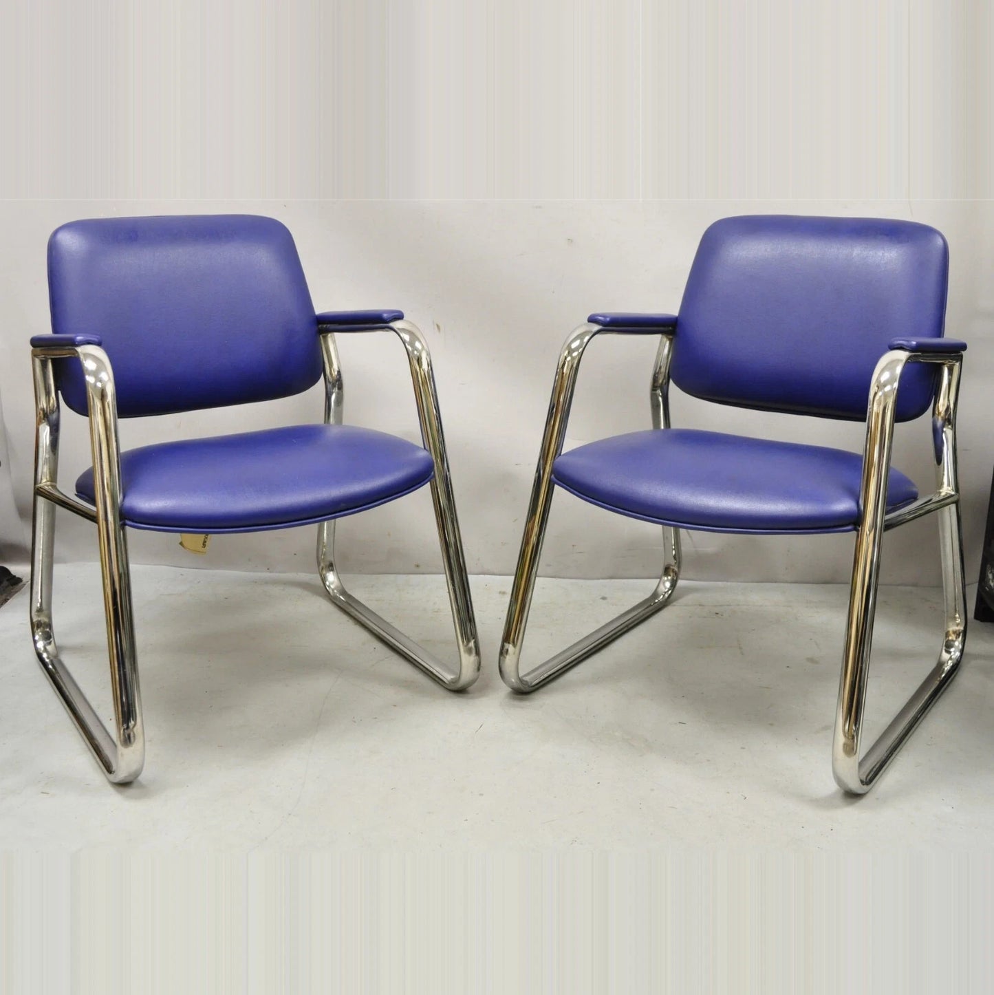 Vintage Lawsonia Stylex Mid Century Modern Blue Chrome Lounge Chairs - a Pair