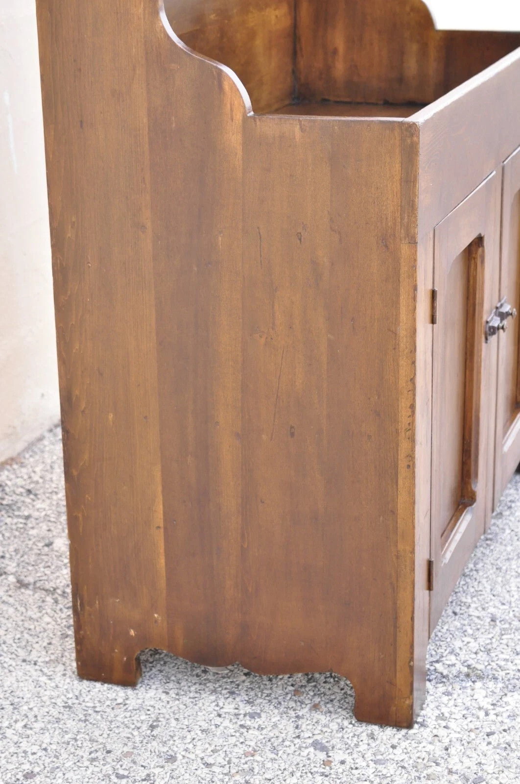 Antique American Colonial Primitive Pine Wood Stepback Drysink Hutch Cupboard