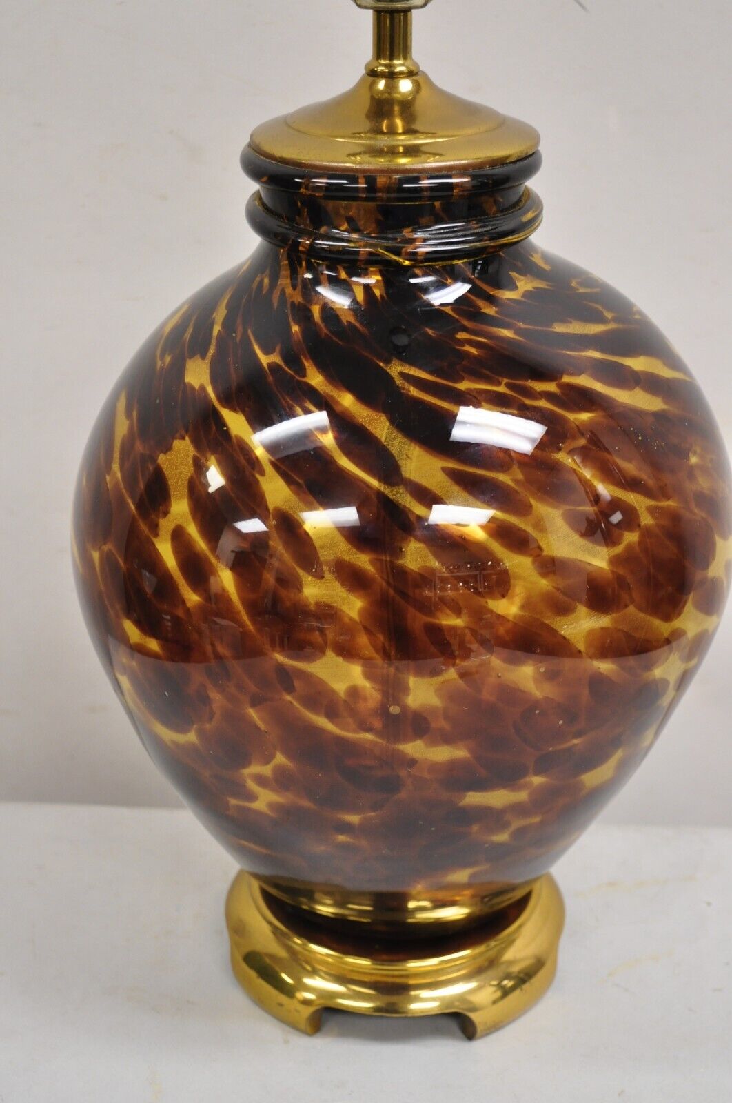Vintage Chinoiserie Hollywood Regency Tortoise Shell Blown Glass Table Lamp