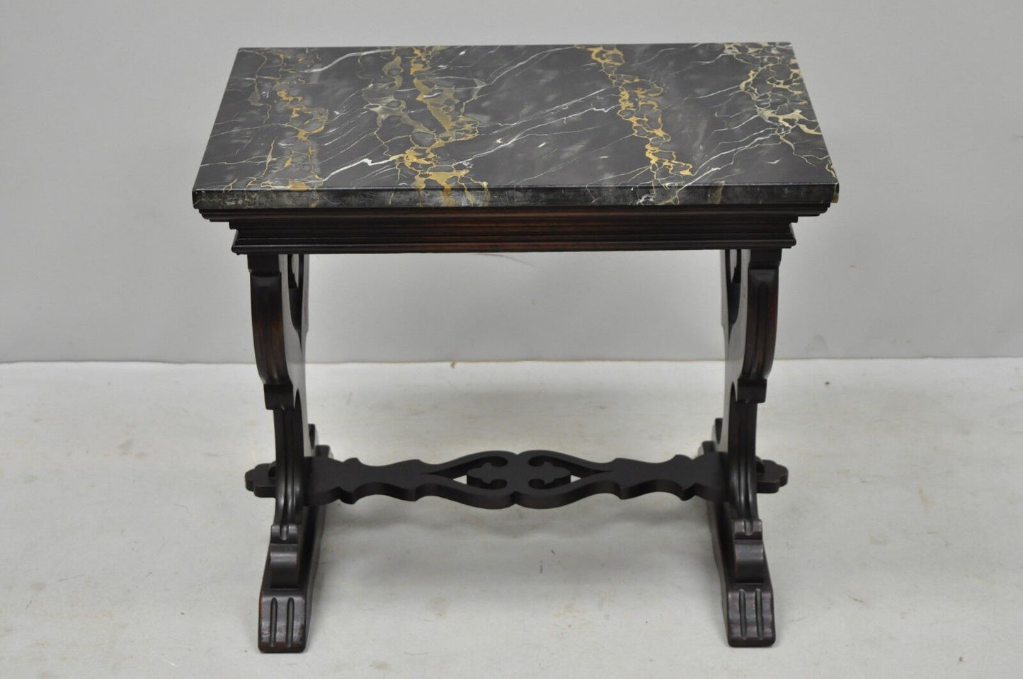 Antique Renaissance Style Carved Walnut Marble Top Side Table from Bloomingdales