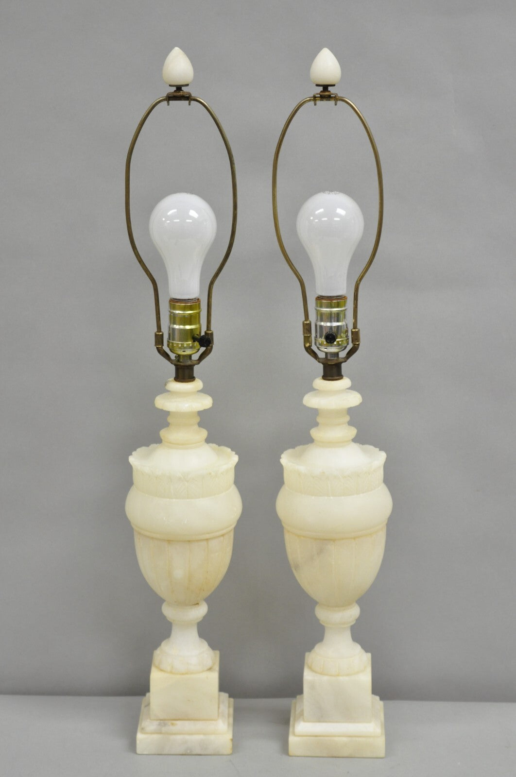 Antique French Empire Neoclassical Carved Alabaster Urn Table Lamp - a Pair