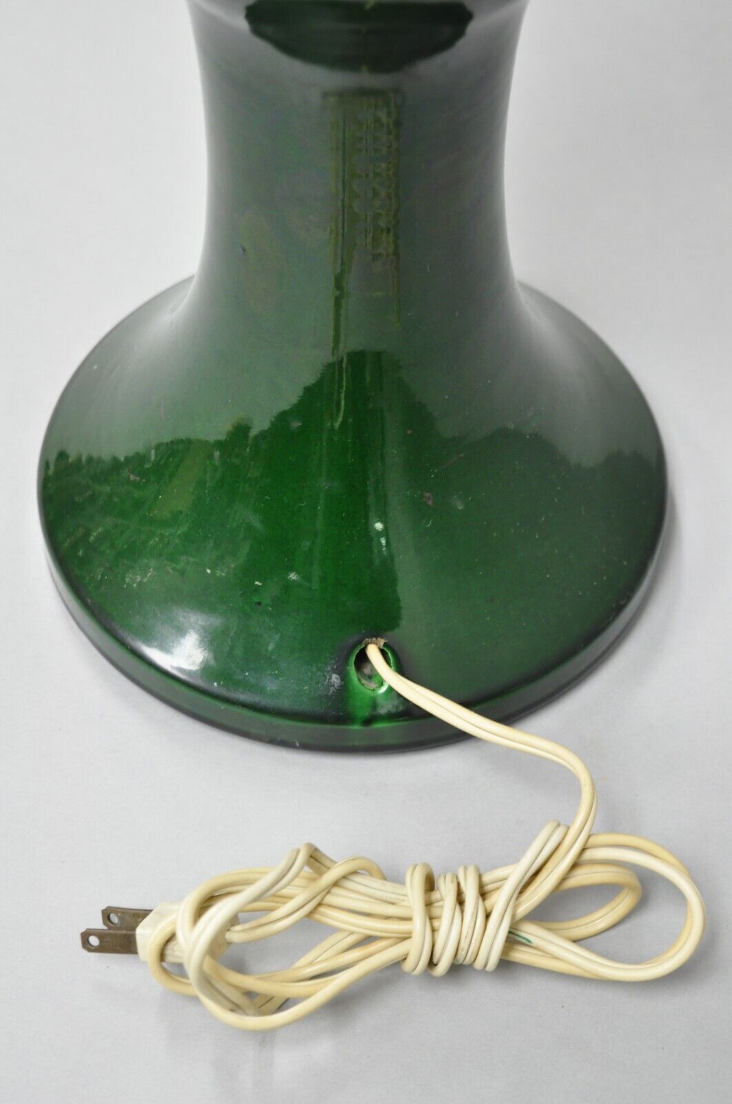 Antique Chinoiserie Japanese Ceramic Pottery Green Bulbous Vase Table Lamp