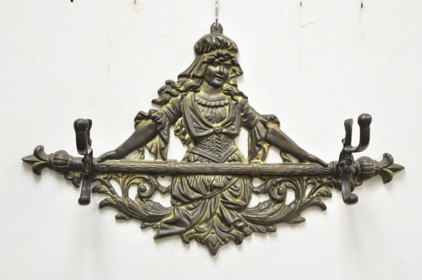 Vintage Victorian Style Cast Iron Figural Maiden Wall Coat Hat Hook