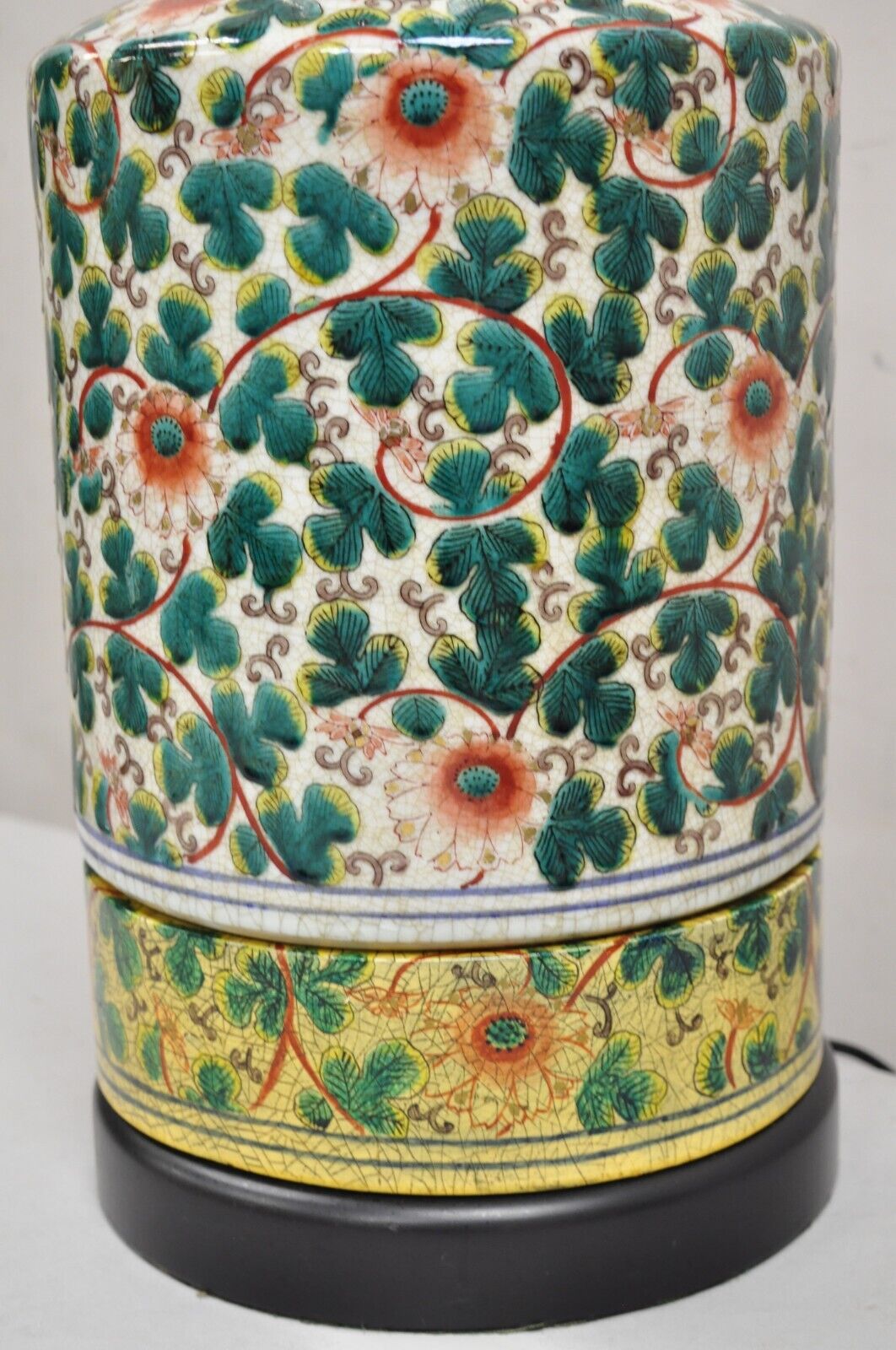 Vintage Chinoiserie Chinese Ginger Jar Green Flower Painted Oriental Table Lamp