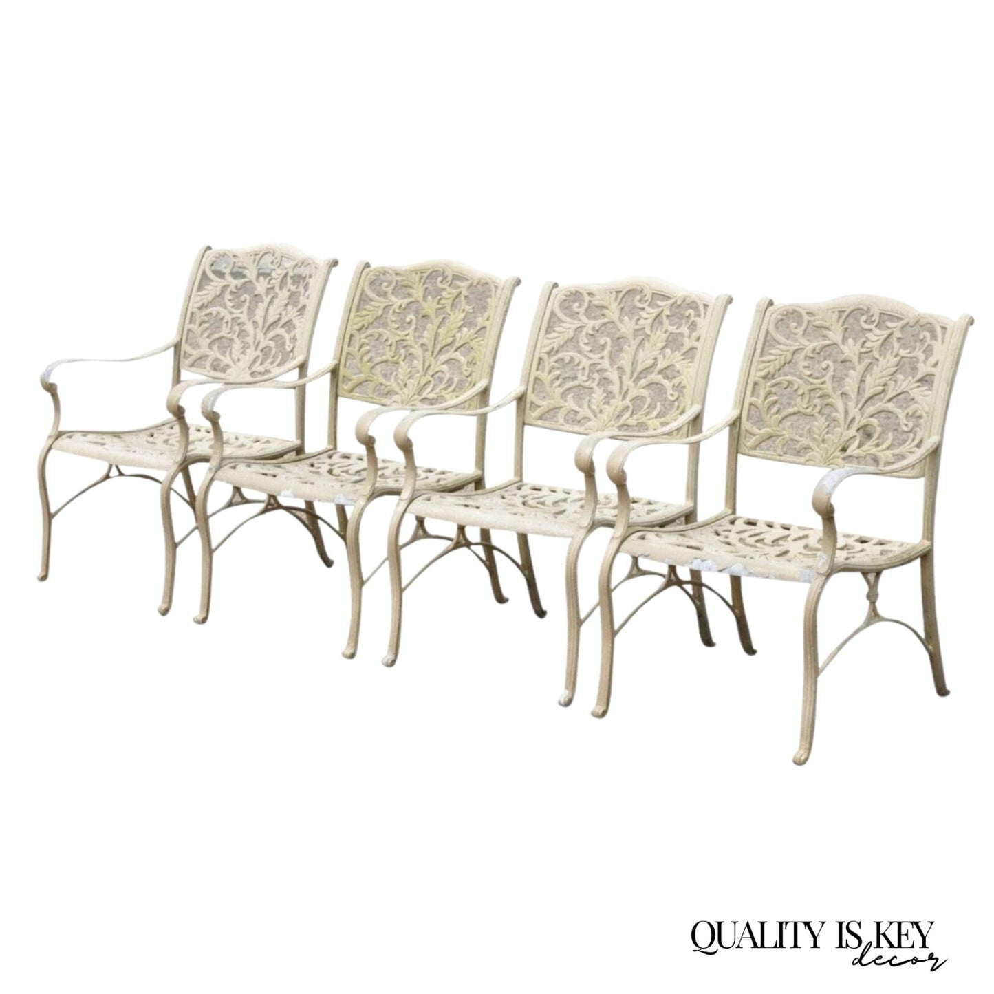 Cast Aluminum Leafy Scroll Outdoor Patio Dining Arm Chairs - Set of 4