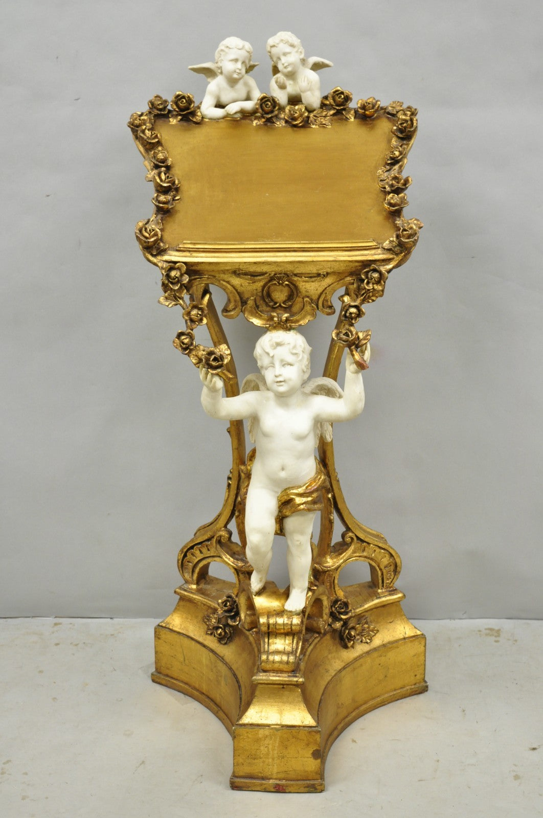 Vintage Italian Venetian Figural Cherub Putti Gold Gilt Resin Bookstand Lectern