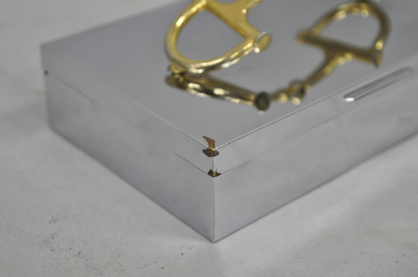 Vintage Brass Horsebit Silver Plated Gucci Style Cigarette Snuff Box Casket