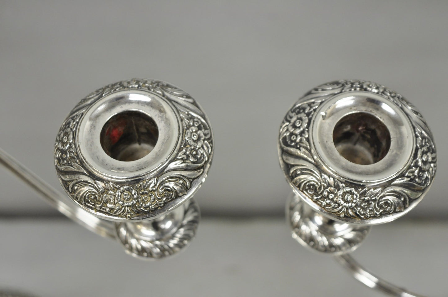 Heritage 1847 Rogers Bros 9416 Silver Plated 3 Arm Ornate Candelabra - a Pair