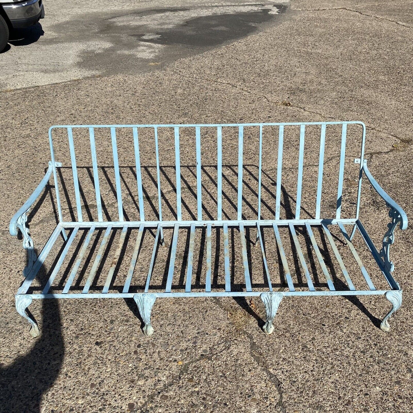 Vintage Molla Cast Aluminum Victorian Style Blue Painted Garden Patio Sofa