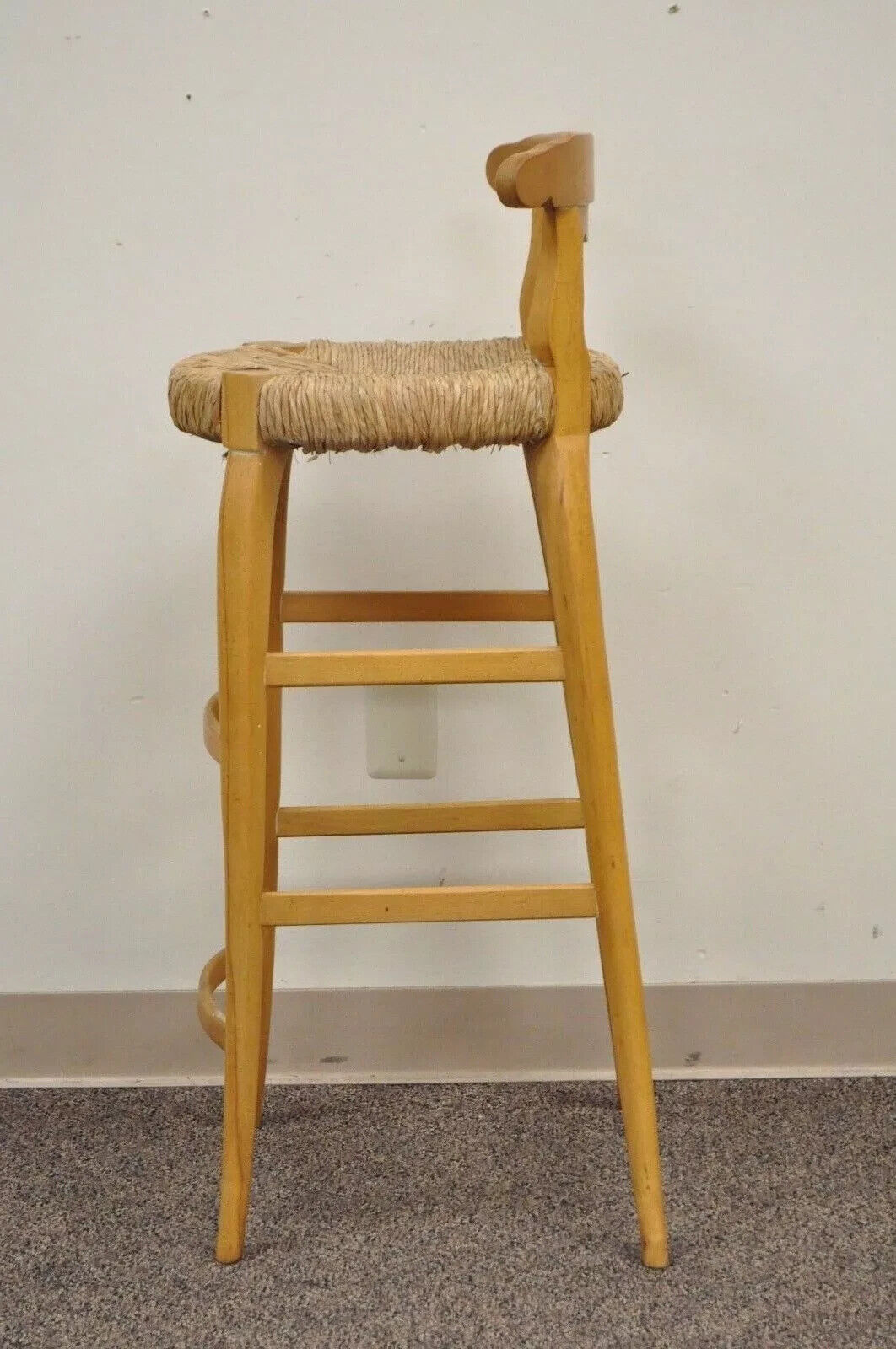 Garcia Imports Spain French Country Primitive Wooden Rush Seat Bar Stool Chair