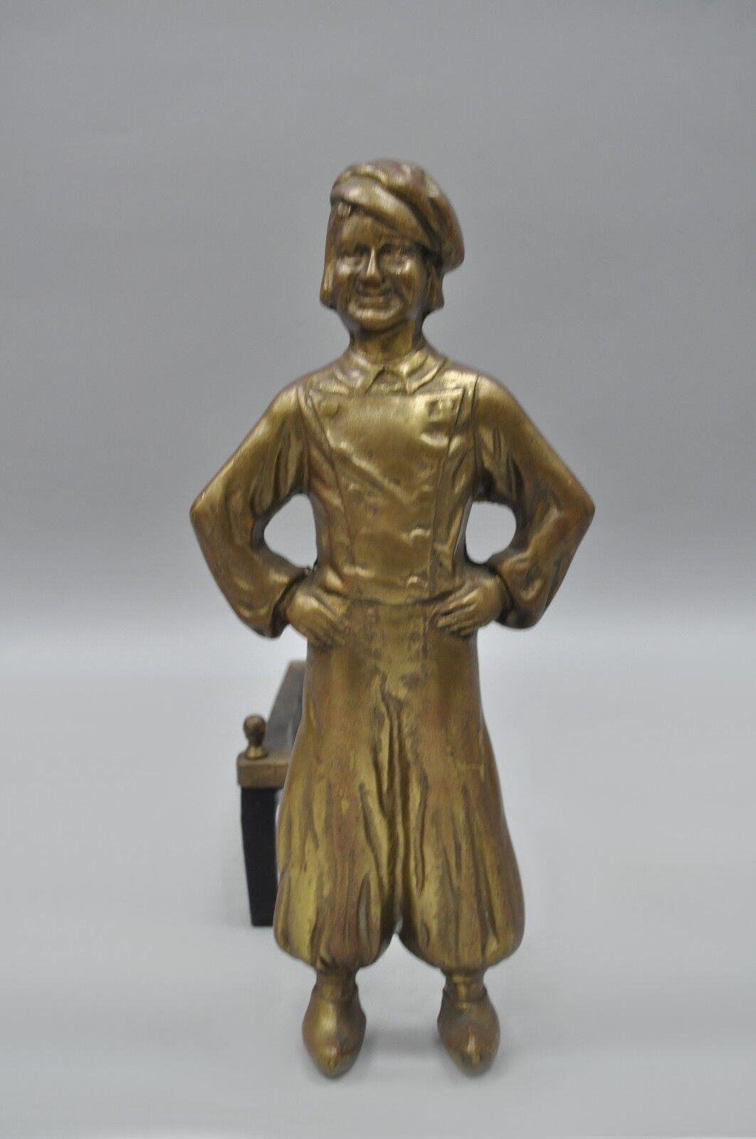 Antique Sheffield Dutch Boy and Girl Bronze & Cast Iron Fireplace Andiron - Pair