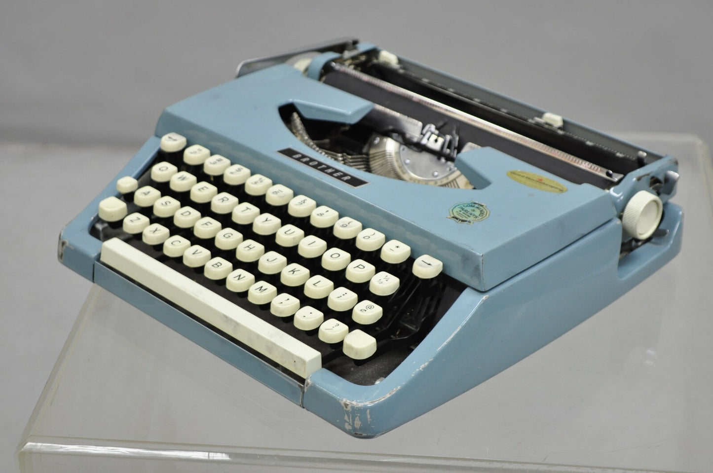 Vintage Brother Webster XL-747 Portable Typewriter Baby Blue with Metal Case