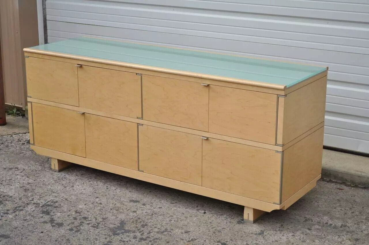 Chi Wing Lo for Giorgetti Olo Maple and Glass Sideboard Credenza Cabinet