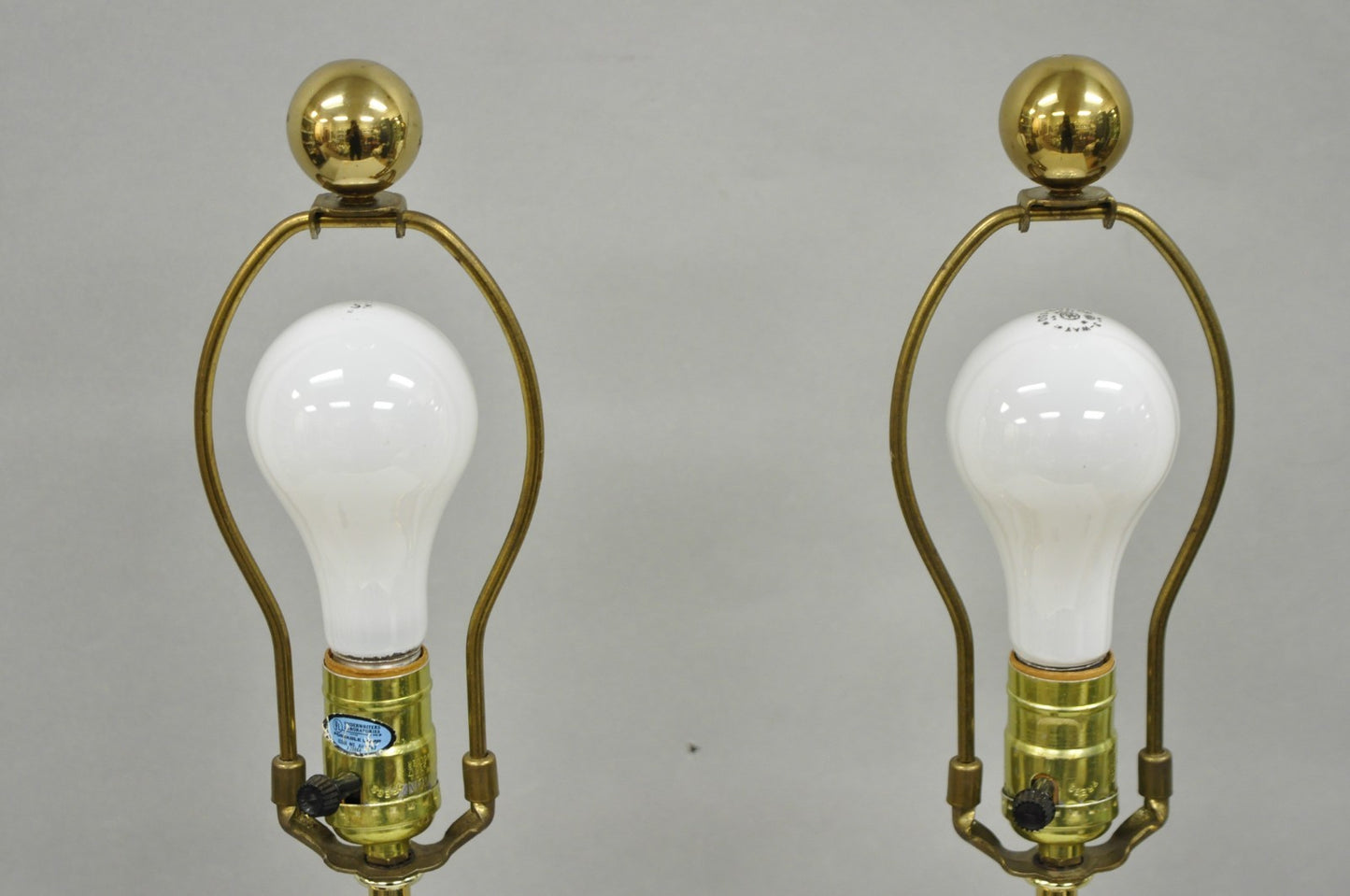 Vintage Art Nouveau Modern Brass Figural Swan Gold Red Table Lamps w Shades Pair