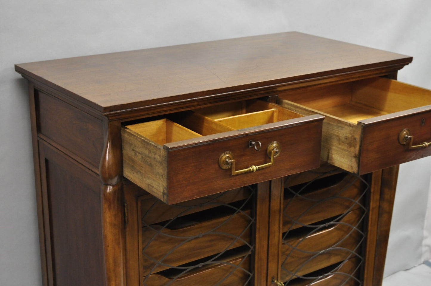 Vintage French Hollywood Regency Custom Walnut Tall Chest Highboy Dresser