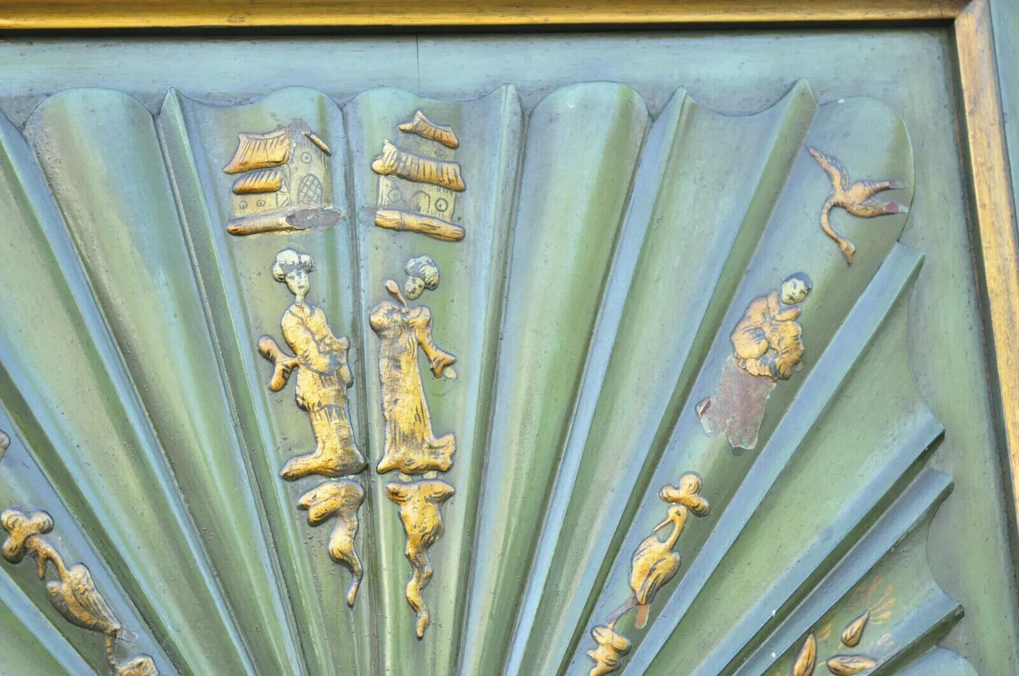 English Chinoiserie Green Distress Painted Tall George III Curio Display Cabinet