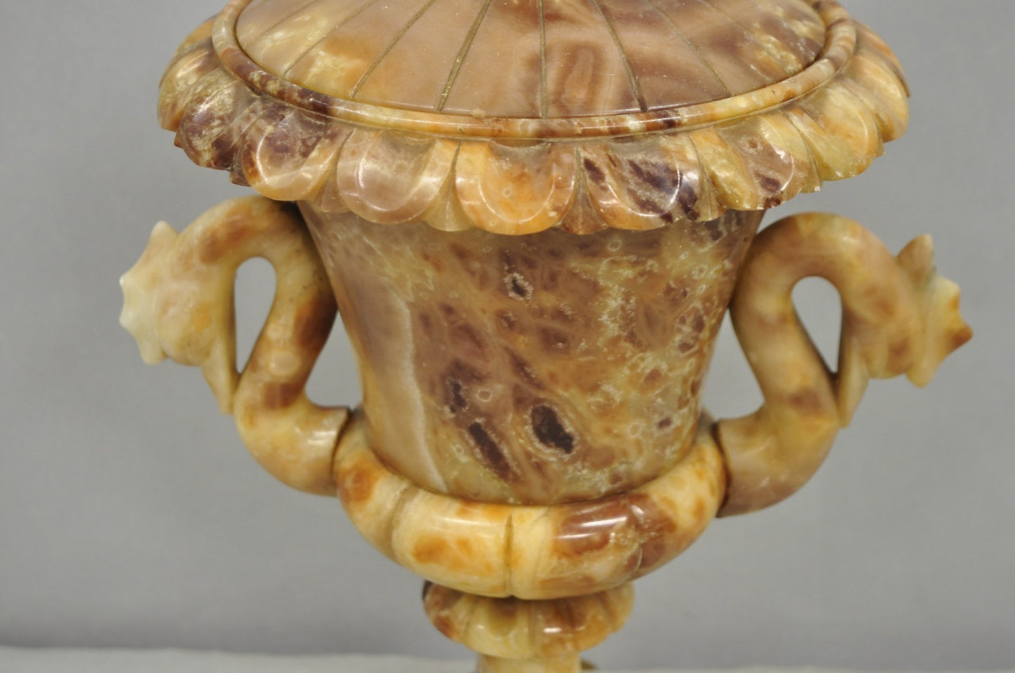 Vintage Italian Neoclassical Style Carved Alabaster Trophy Cup Urn Table Lamp