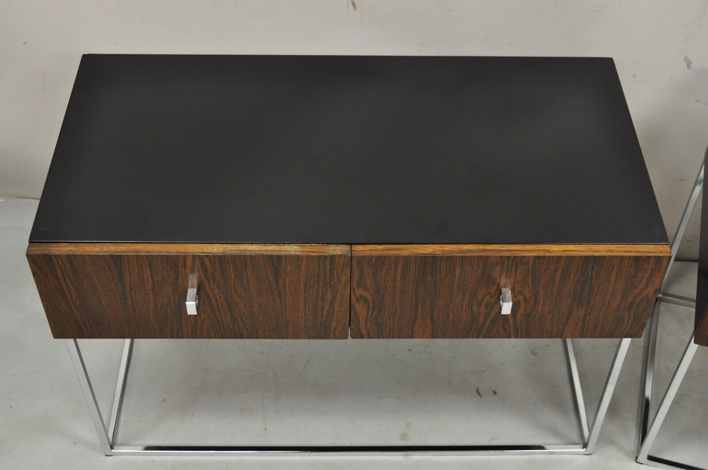 Vintage Rougier Mid Century Danish Modern Rosewood & Chrome Nightstands - a Pair