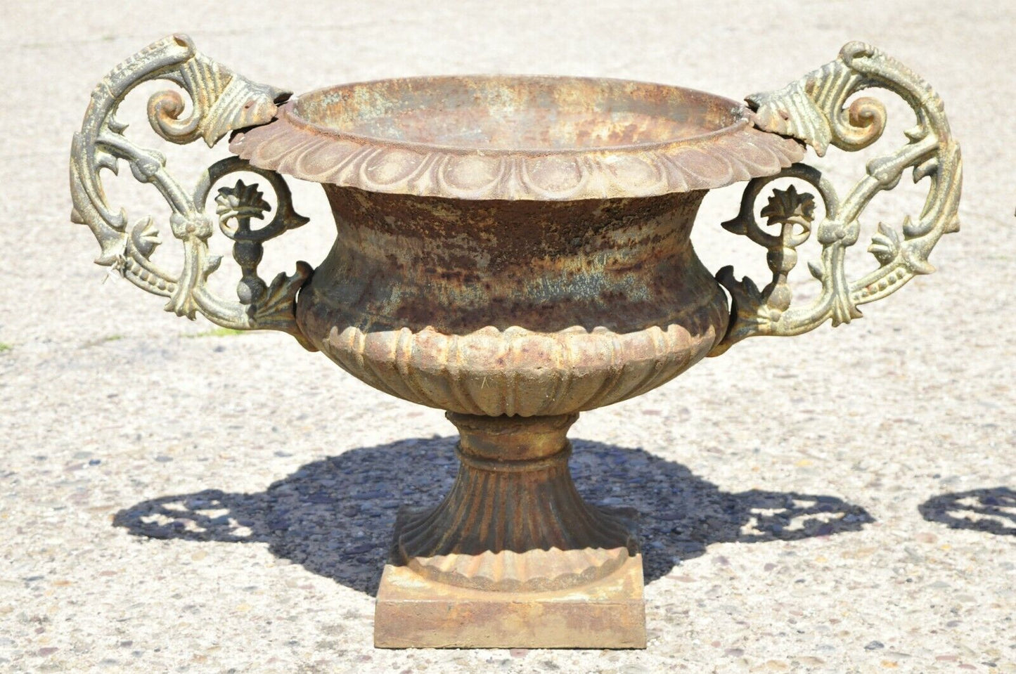 Cast Iron Victorian Style Vrn Form Garden Planters with Handles - a pair