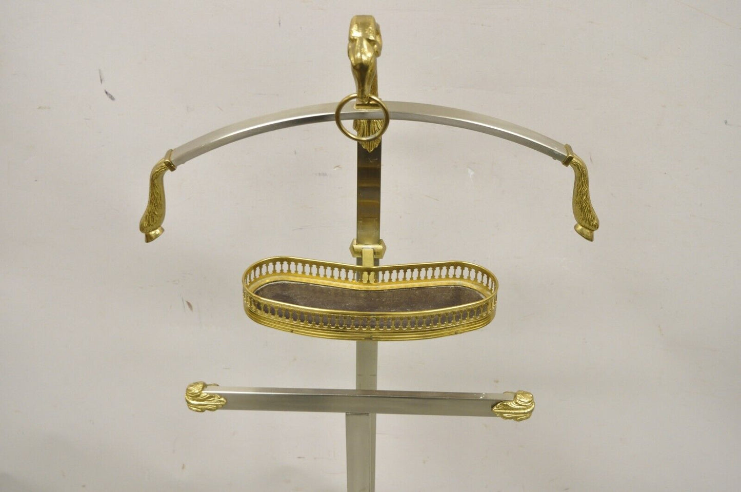 Vintage Italian Brass and Brushed Steel Rams Head & Hoof Clothing Valet