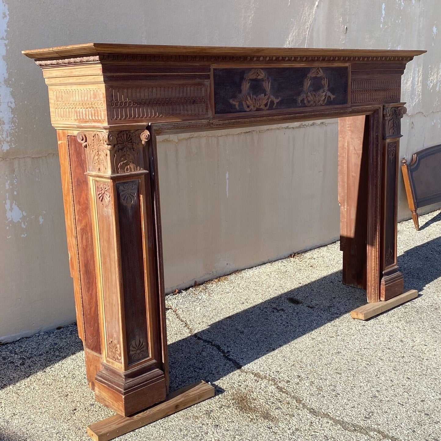 Antique Kilian Brothers Neoclassical Georgian Carved Wood Large Fireplace Mantel