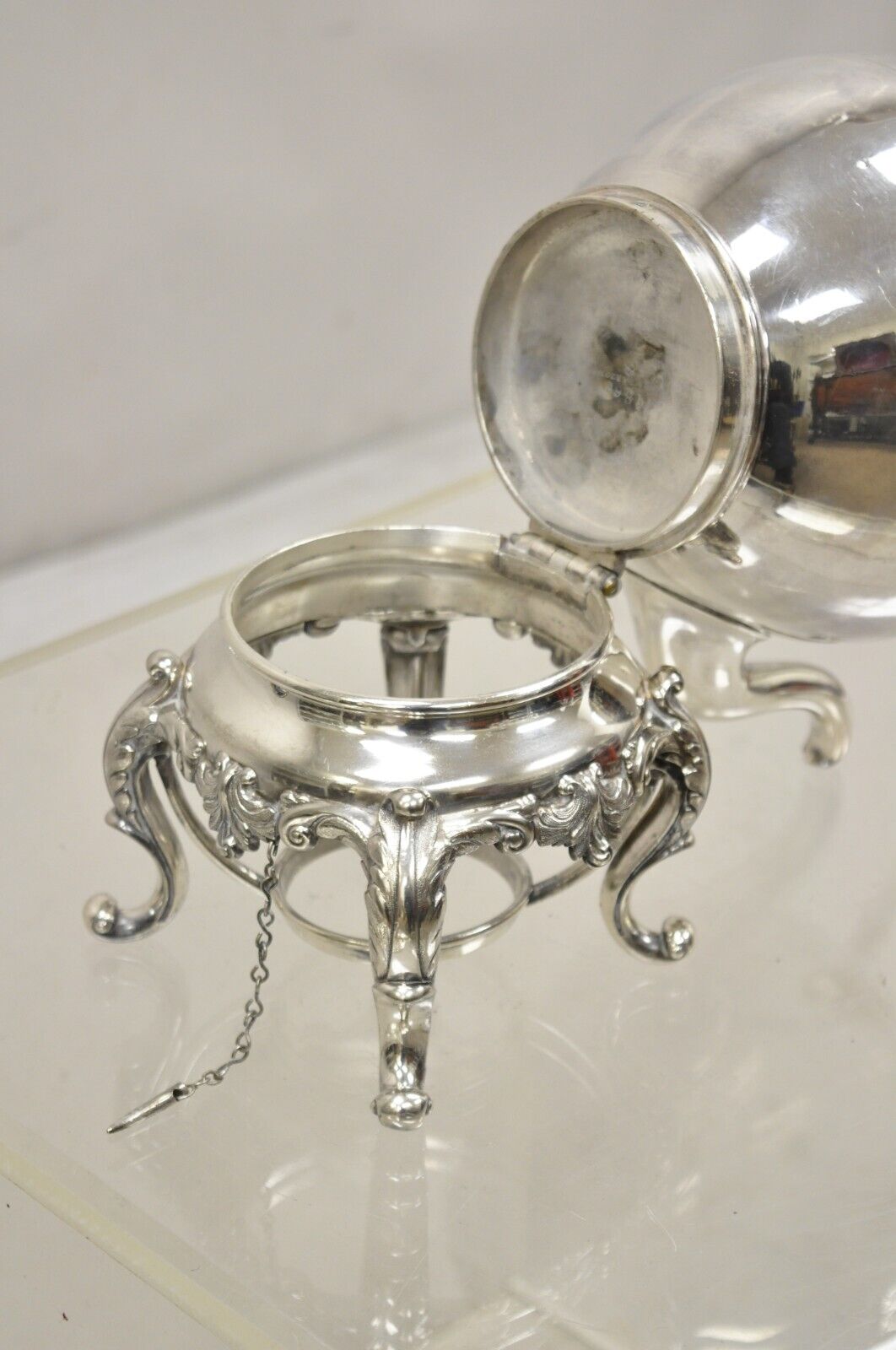 Antique Reed & Barton 1866 Silver Plated Victorian Tilting Tea Pot on Stand
