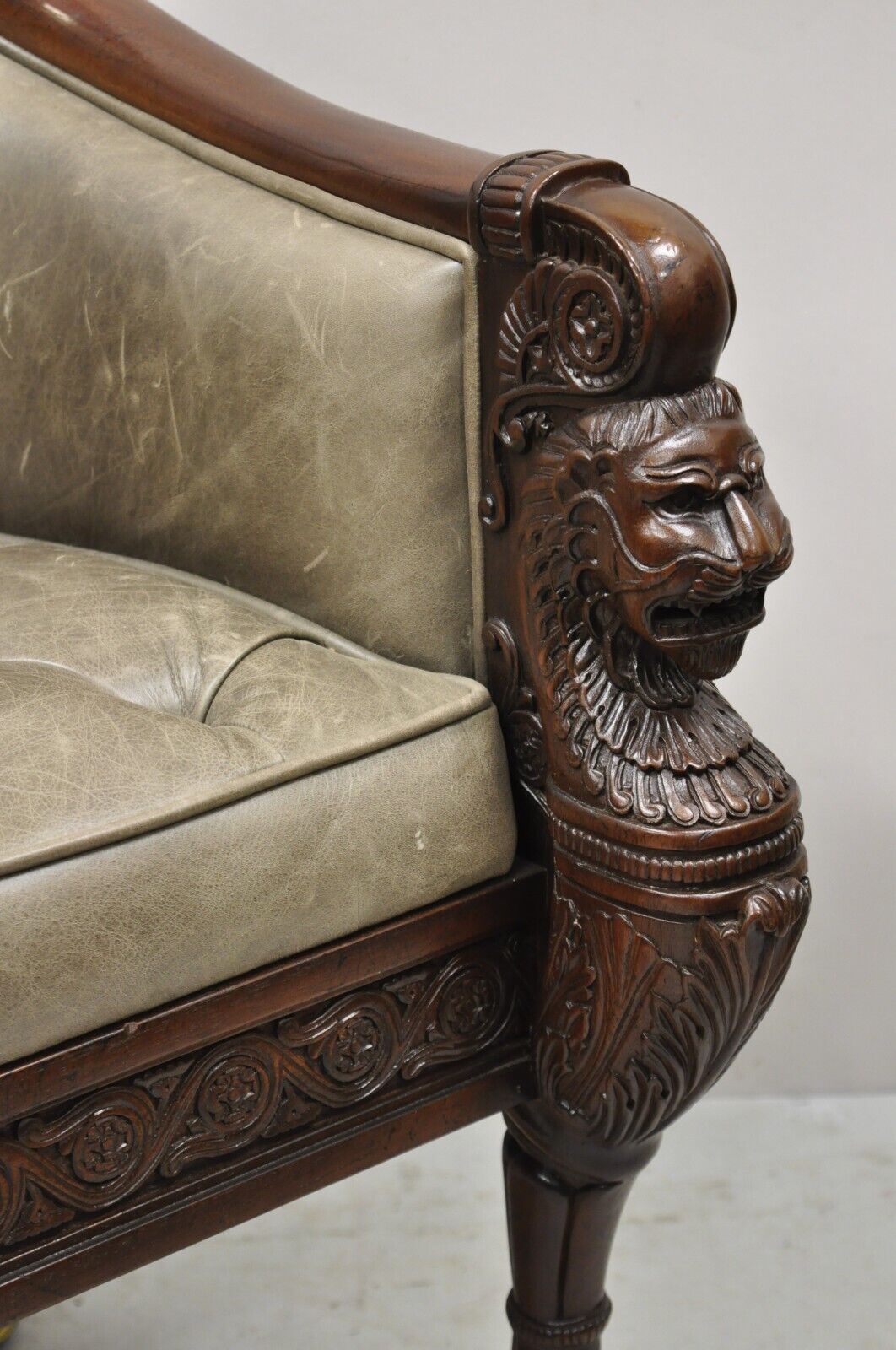 Baker Stately Homes Grey Leather Lions Head Pull Up Tub Chair Club Chair