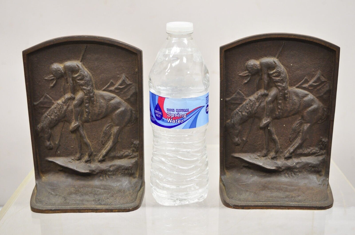 Antique Cast Iron End of Trail Indian Native American Figural Bookends