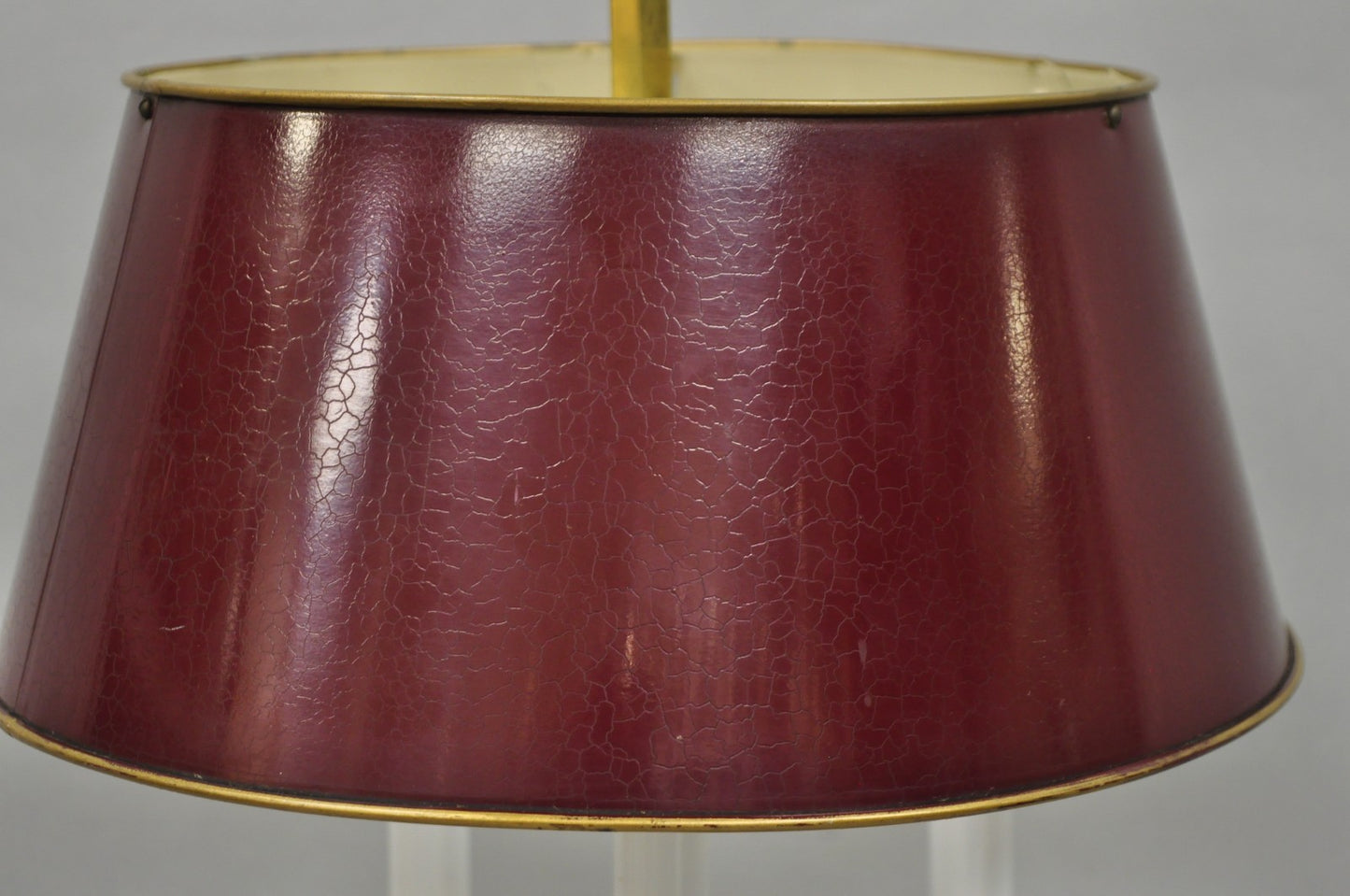 French Country Empire Brass Trumpet Arm Red Tole Shade Bouillotte Desk Lamp