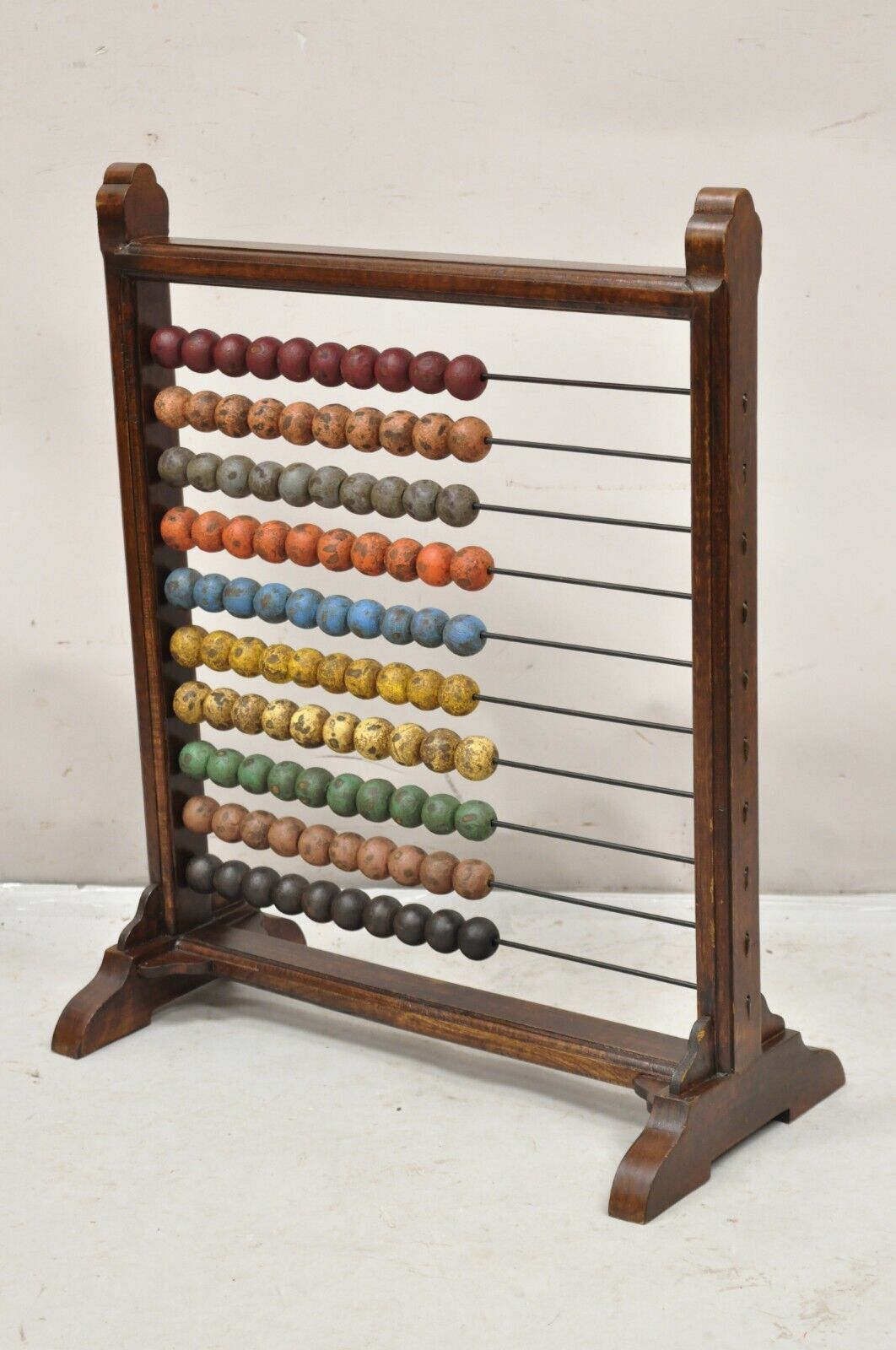 Large Vintage Mongolian Wooden Math Abacus with Painted Wooden Balls