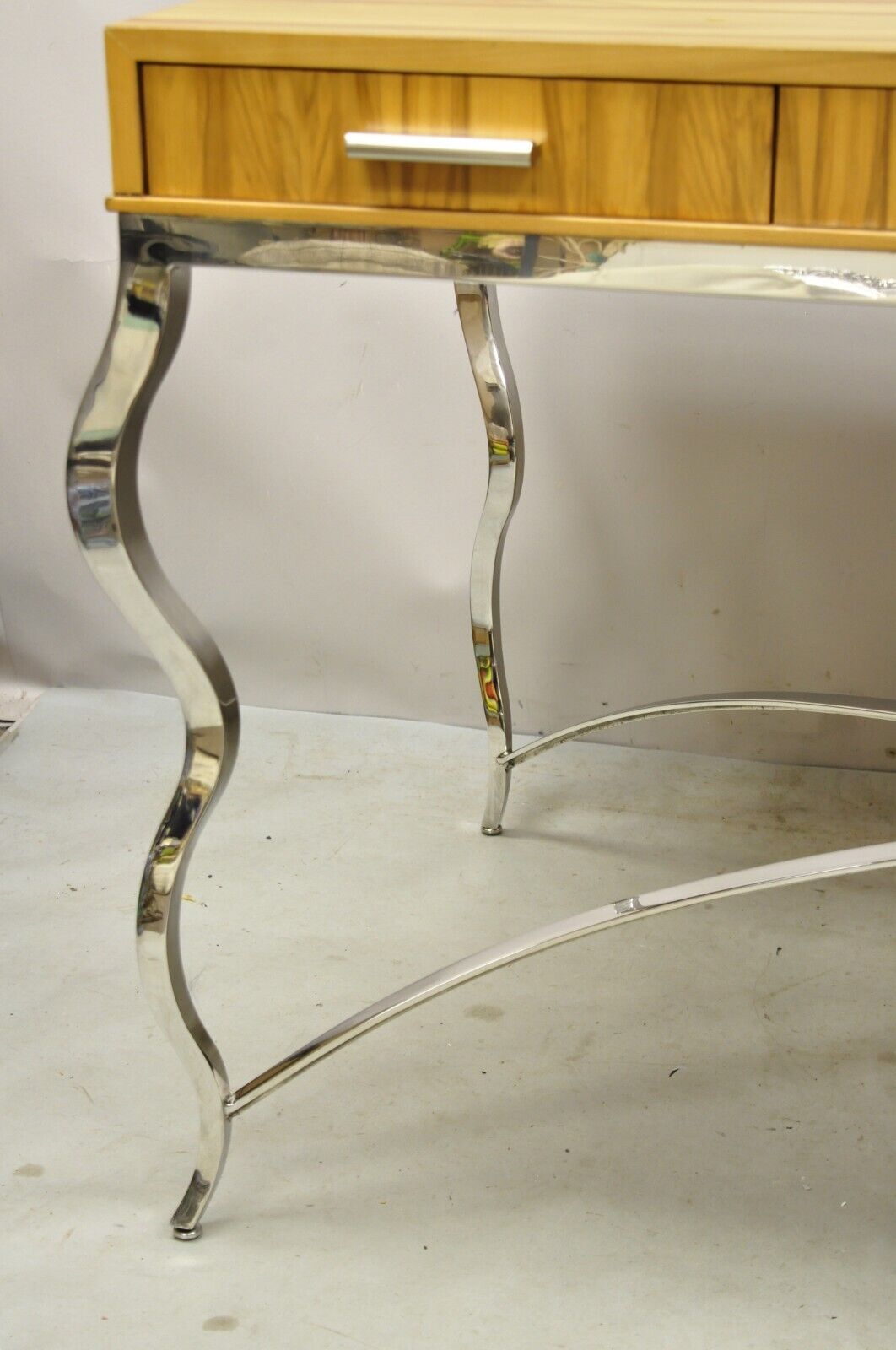 Century Furniture Modern Chrome and Zebra Wood Metal Base Desk Table 849-761