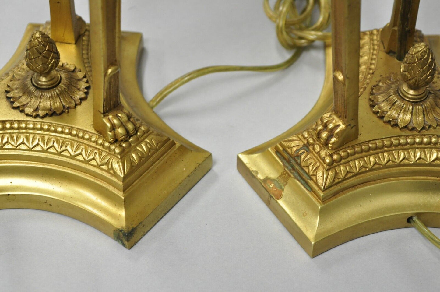 Vintage French Empire Style Figural Woman Black & Gold Brass Table Lamps - Pair