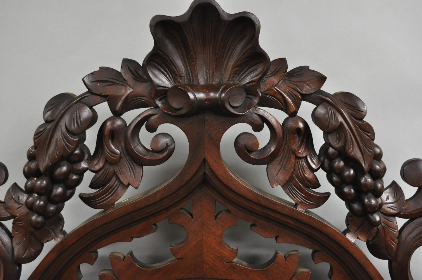 Antique Victorian Rococo Grapevine Carved Walnut Etagere Curio Shelf w/ Mirror