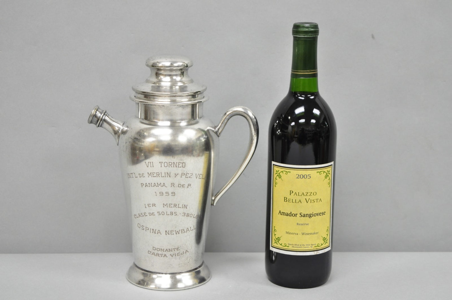 Vintage Silver Plated Martini Cocktail Pitcher 1959 Panama Marlin Sailfish Award