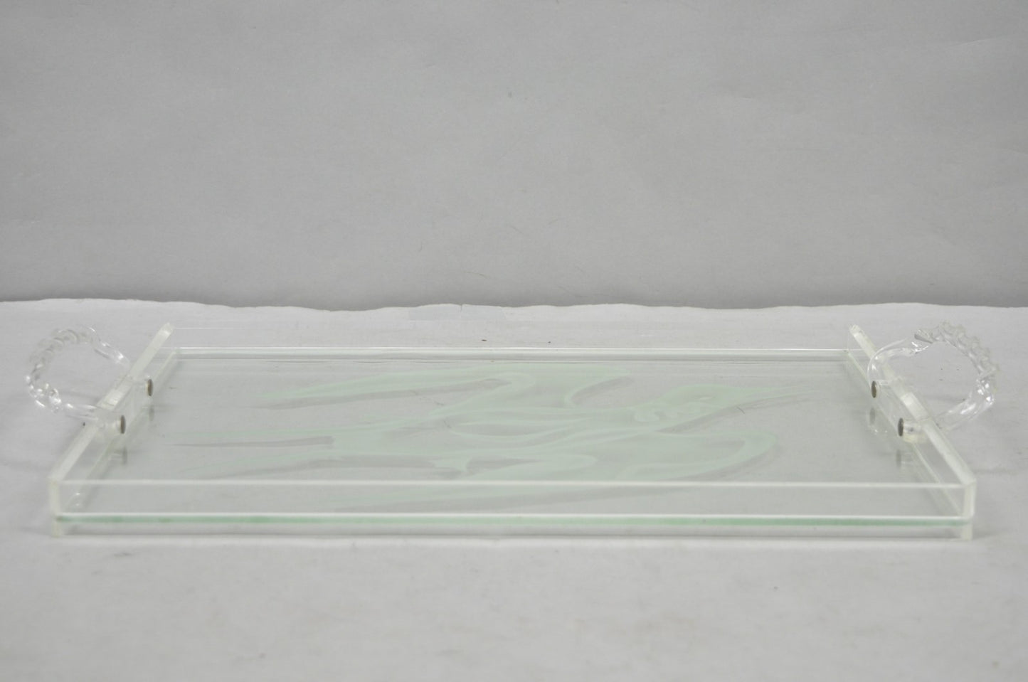 Vintage Mid Century Modern Dorothy Thorpe Style Etched Glass Bird Acrylic Tray