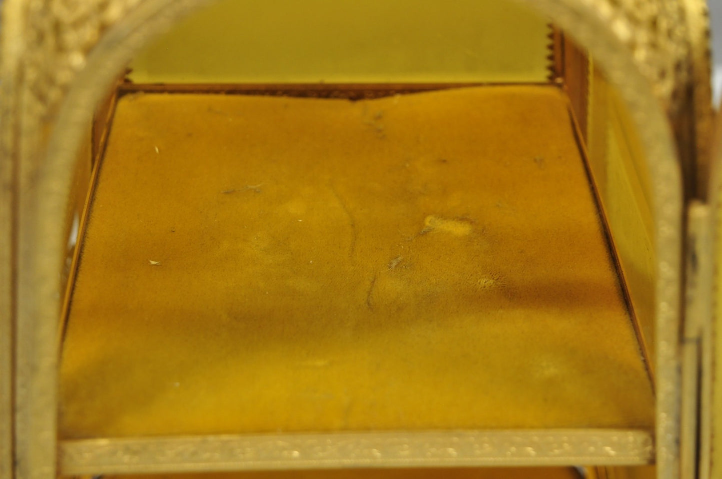 Vintage French Victorian Amber Glass Gold Filigree Vanity Jewelry Box Casket