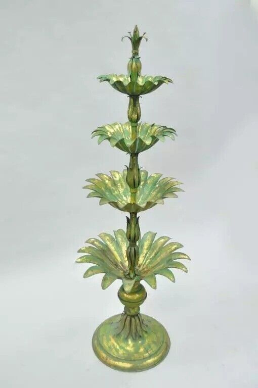 Italian Hollywood Regency Green Gold Tole Metal Palm Leaf 60" Sculpture Statue