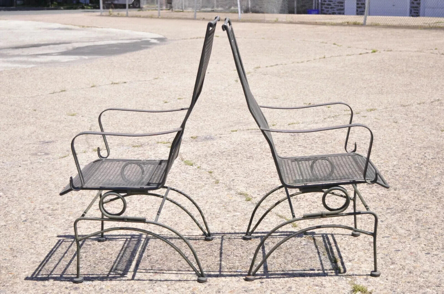 Woodard Bradford Collection Spring High Back Wrought Iron Patio Chairs - a Pair