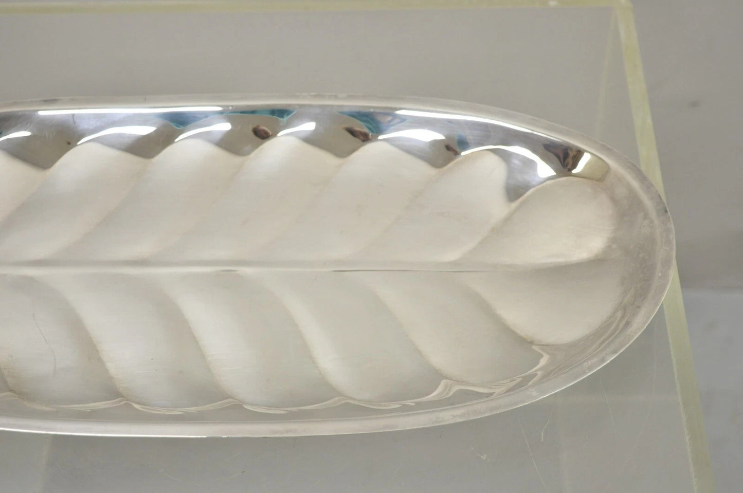 F.B. Rogers Silver Plated Oval Leaf Form Serving Bar Tray Platter with Handle
